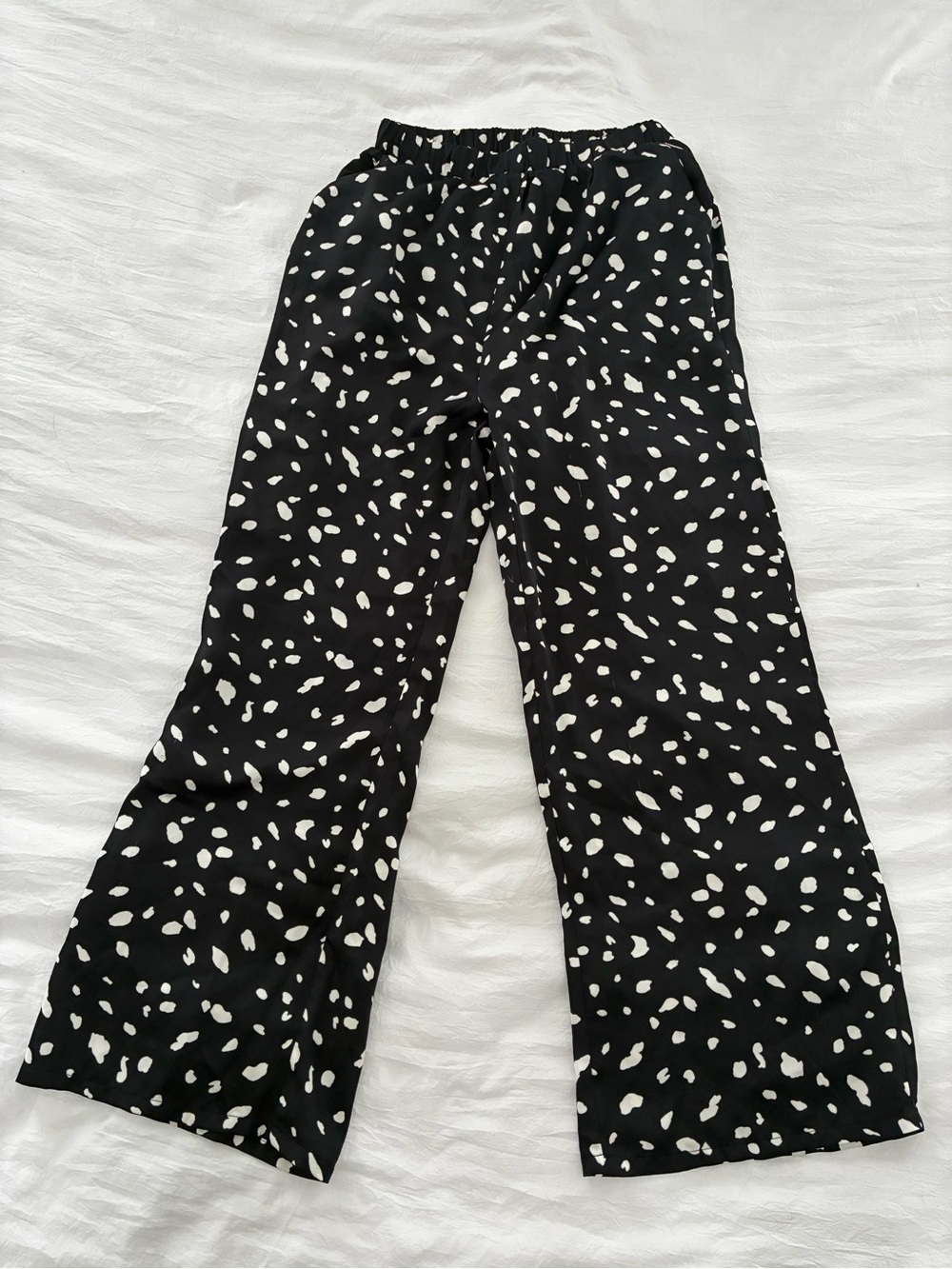 Crescent Black Pants with White Spot Print